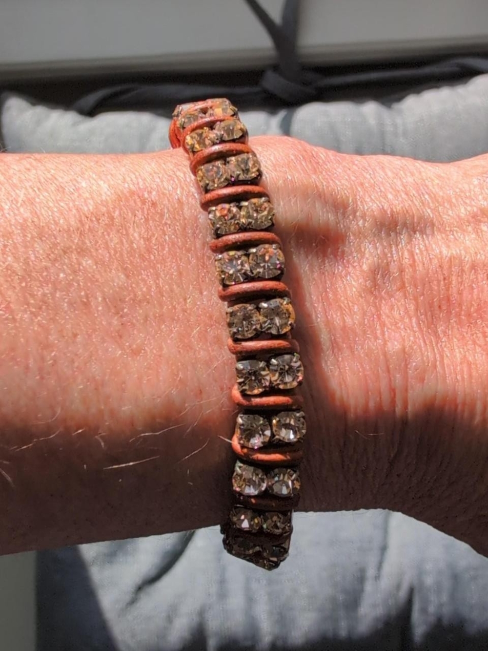 Fossil brown leather and rhinestone bracelet #boho #festival